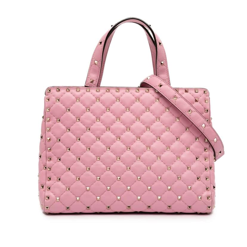 Valentino Lambskin Rockstud Spike Satchel Pink Leather Very good condition - Front View