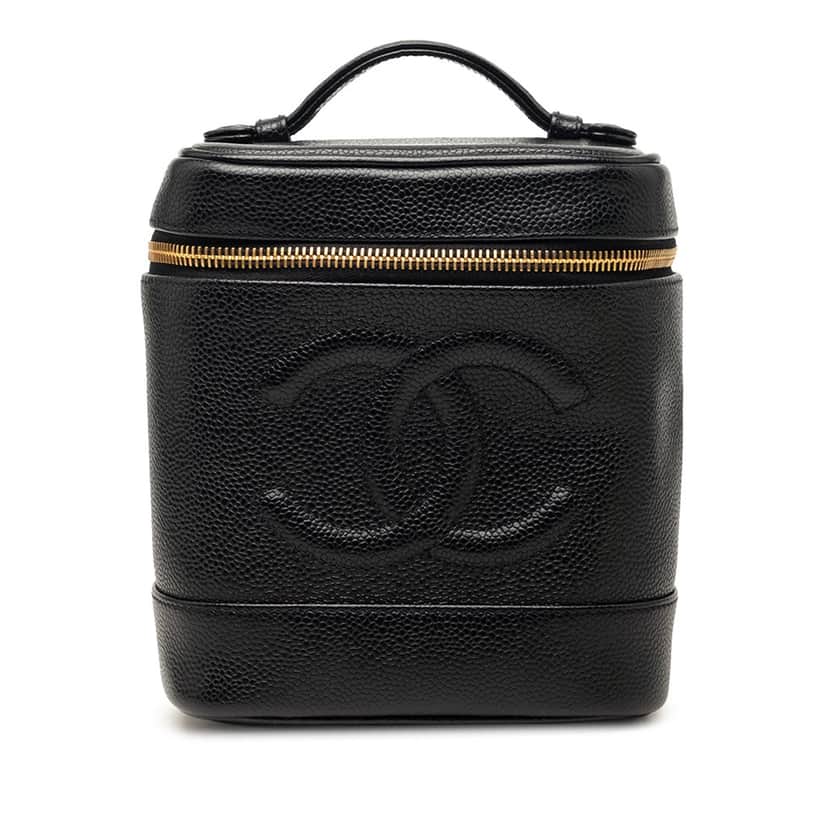 Chanel CC Caviar Vanity Bag Black Leather Very good condition - Front View