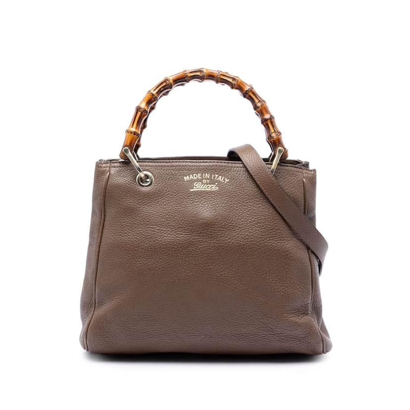 Gucci Small Calfskin Bamboo Shopper Satchel Brown Leather Very good condition - Front View
