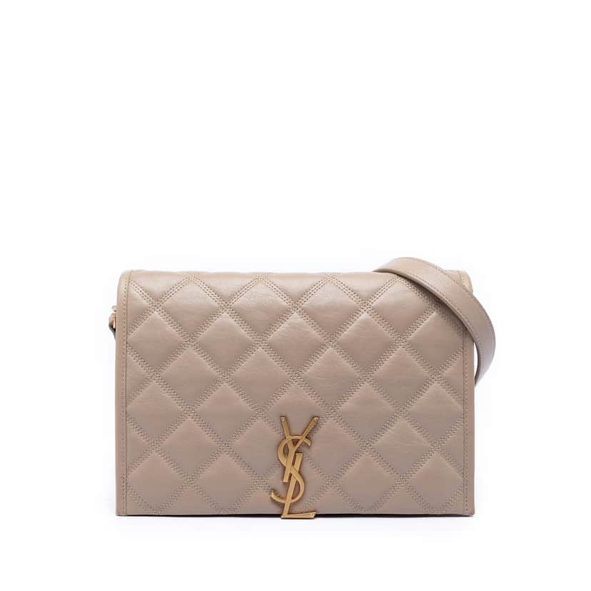 Saint Laurent Mini Quilted Lambskin Becky Chain Shoulder Bag Beige Leather Very good condition - Front View