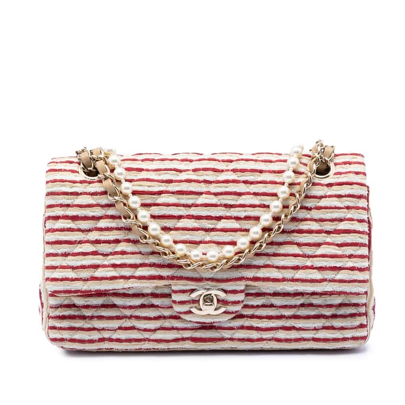 Chanel Medium Classic Jersey Coco Sailor Double Flap Red Very good condition - Front View