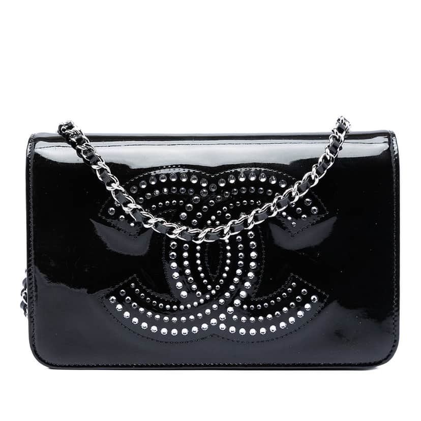 Chanel CC Patent Strass Embellished Wallet On Chain Black Leather Very good condition - Front View