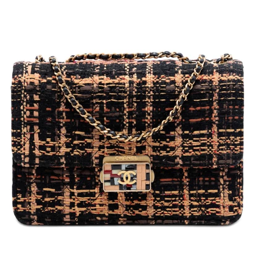 Chanel Medium Quilted Tweed Beauty Lock Flap Black Very good condition - Front View