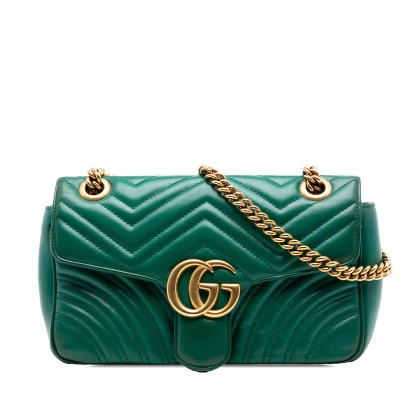 Gucci Medium GG Marmont Matelasse Leather Shoulder Bag Green Leather Very good condition - Front View