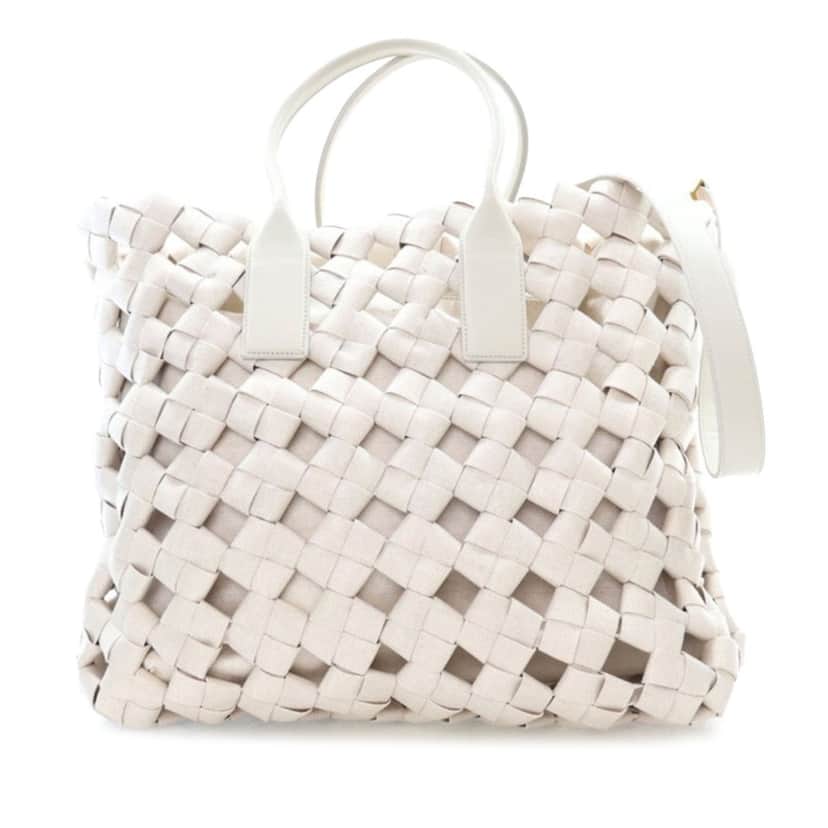 Bottega Veneta Canvas Intrecciato Hand Knotted Tote Beige Very good condition - Front View