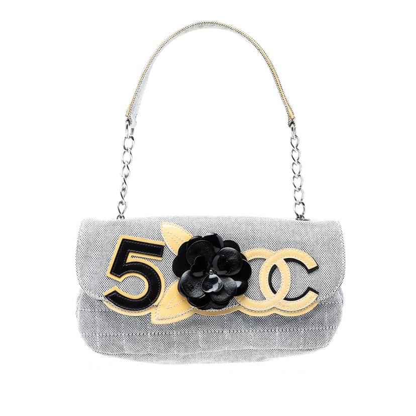 Chanel Choco Bar Canvas Camellia CC No. 5 Flap Handbag Other Very good condition - Front View