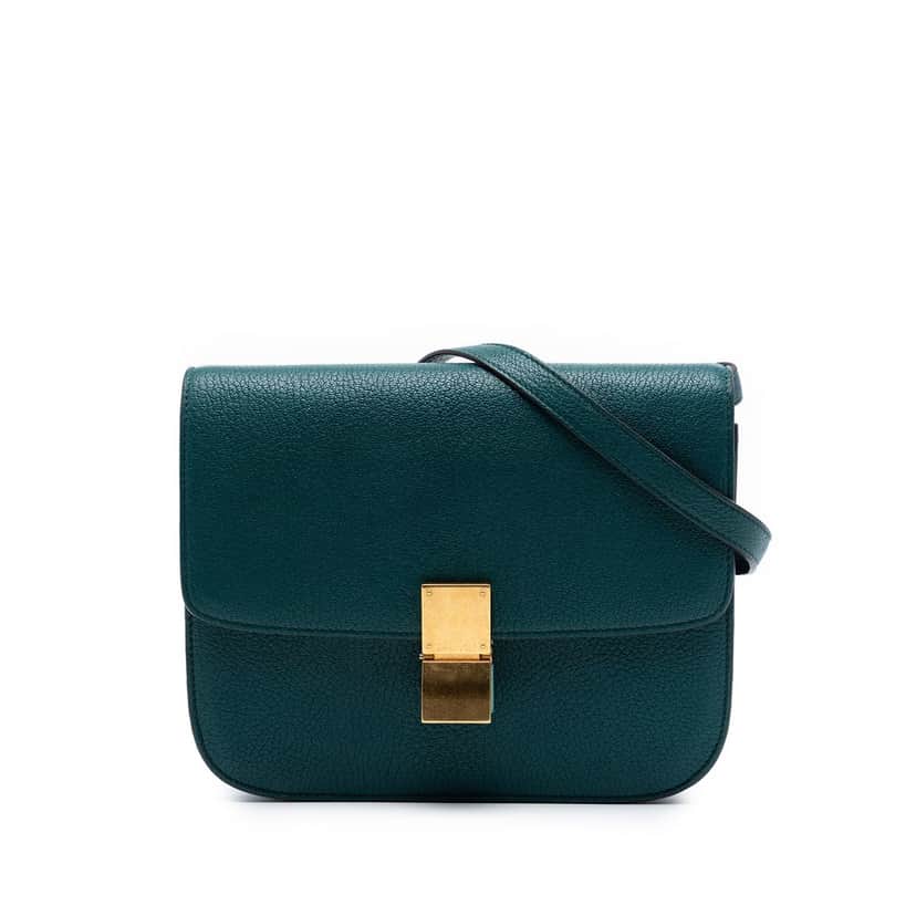 Celine Medium Goatskin Classic Box Green Leather Very good condition - Front View