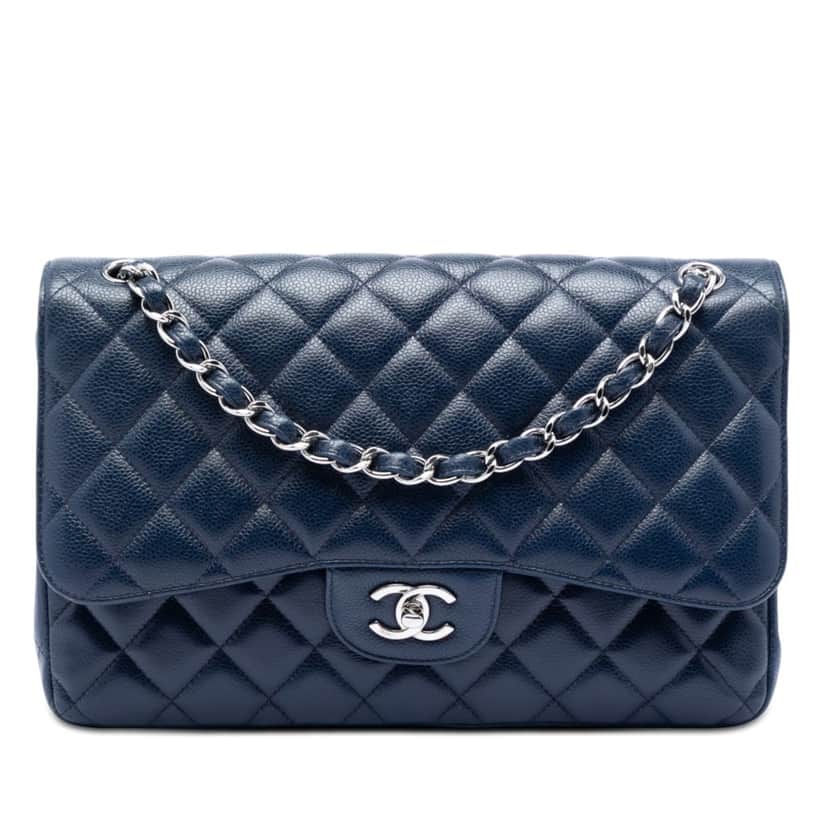 Chanel Jumbo Classic Caviar Double Flap Blue Leather Very good condition - Front View