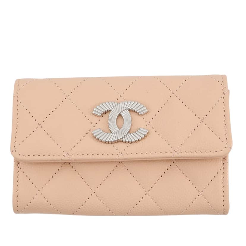 Chanel CC Quilted Caviar Card Holder Beige Leather Very good condition - Front View