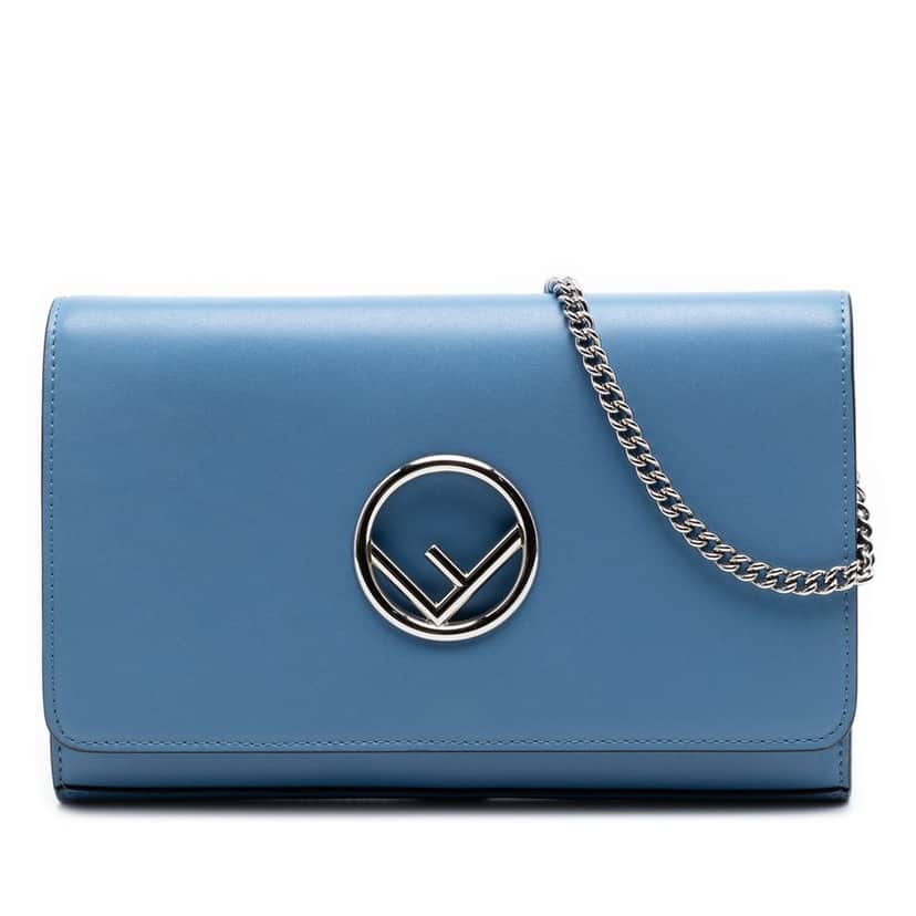 Fendi Calfskin F is Fendi Kan I Wallet on Chain Blue Leather Very good condition - Front View
