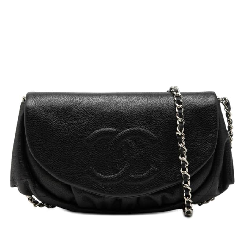 Chanel CC Caviar Half Moon Wallet on Chain Black Leather Very good condition - Front View