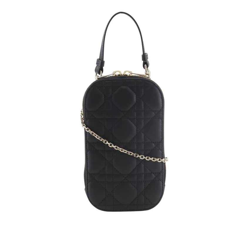 Dior Lambskin Cannage Lady Dior Call In Phone Holder Black Leather Very good condition - Front View