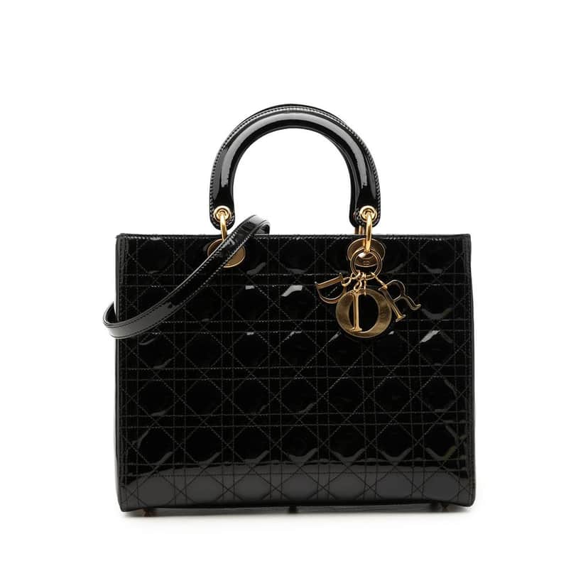 Dior Large Patent Cannage Lady Dior Black Leather Very good condition - Front View
