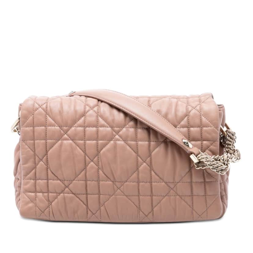 Dior Medium Lambskin Cannage Gaufre Delices Flap Brown Leather Very good condition - Front View