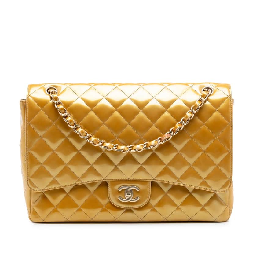 Chanel Maxi Classic Patent Single Flap Gold Leather Very good condition - Front View
