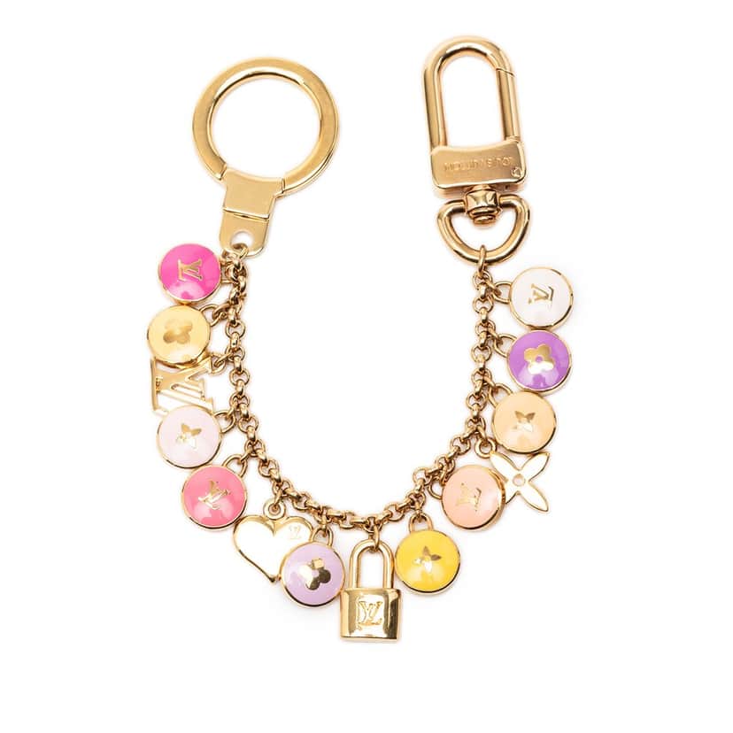 Louis Vuitton Gold Plated and Enamel Pastilles Key Chain and Bag Charm Gold Metal Very good condition - Front View