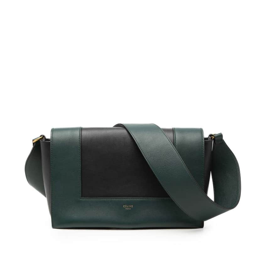 Celine Medium Shiny Smooth Calfskin Frame Shoulder Bag Green Leather Very good condition - Front View