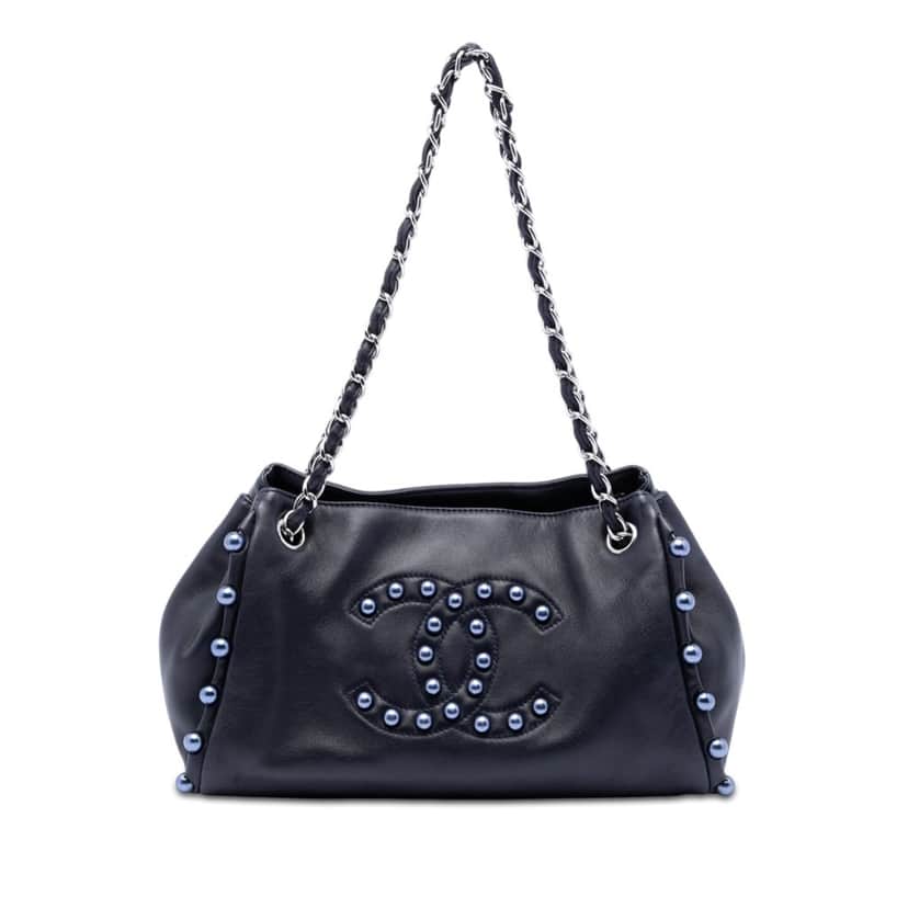 Chanel Small Lambskin Pearl Obsession Accordion Tote Blue Leather Very good condition - Front View