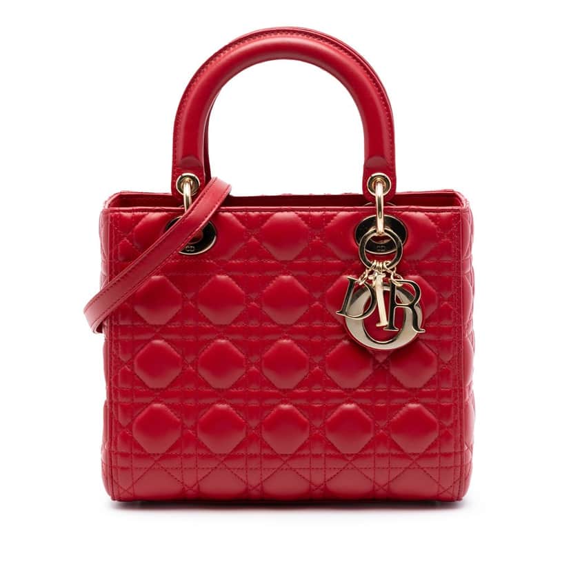 Dior Medium Lambskin Cannage Lady Dior Red Leather Very good condition - Front View