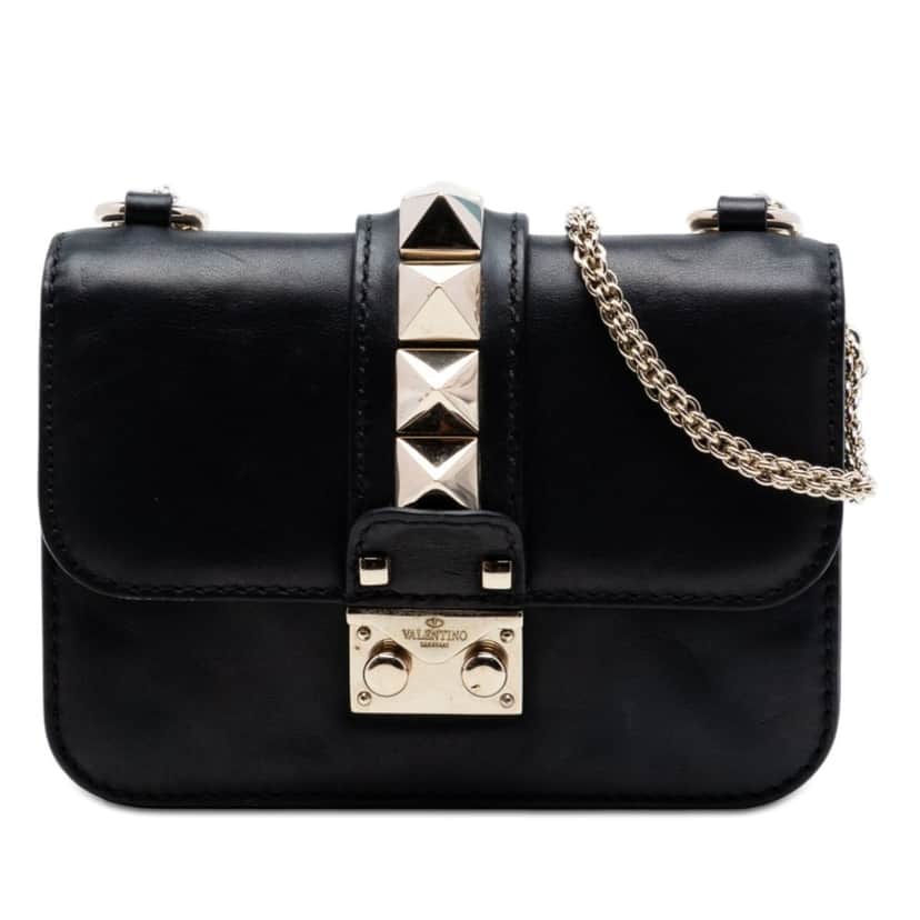 Valentino Mini Leather Rockstud Glam Lock Crossbody Black Leather Very good condition - Front View
