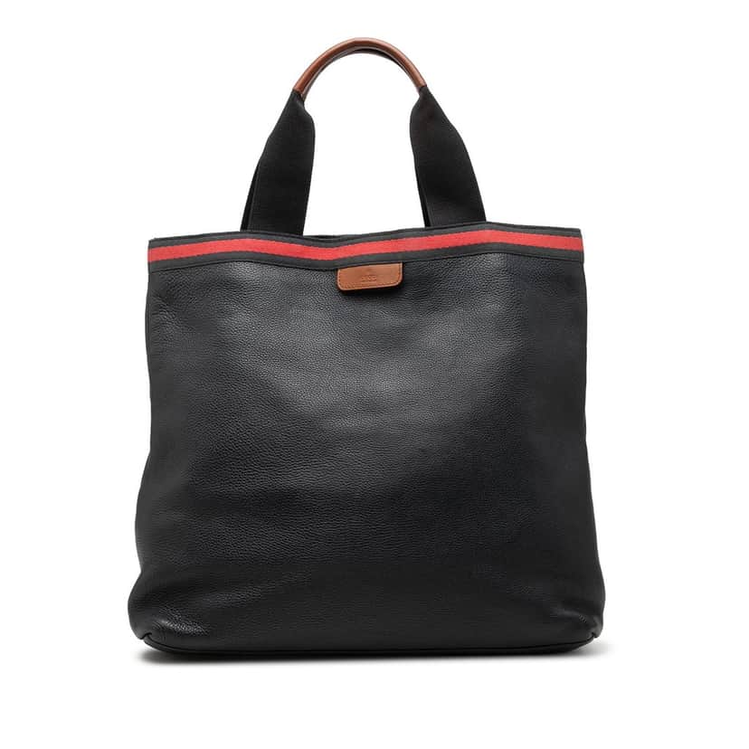 Gucci Calfskin Web Tote Black Leather Very good condition - Front View