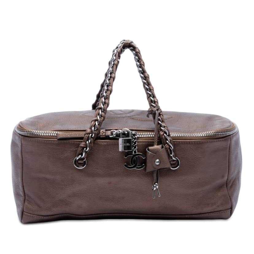 Chanel Metallic Deerskin CC Luxe Ligne Bowler Bag Brown Leather Very good condition - Front View