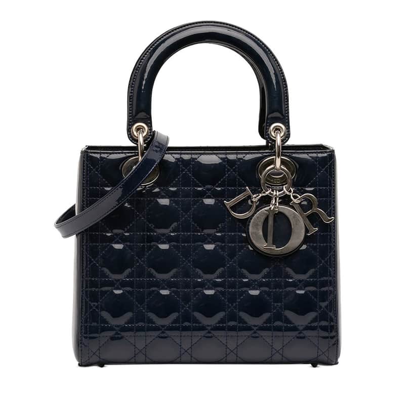 Dior Medium Patent Cannage Lady Dior Blue Leather Very good condition - Front View