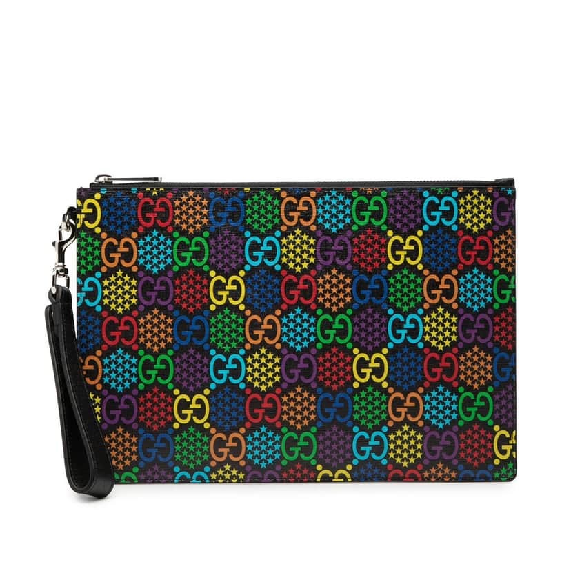 Gucci GG Supreme Psychedelic Zip Clutch Black Very good condition - Front View
