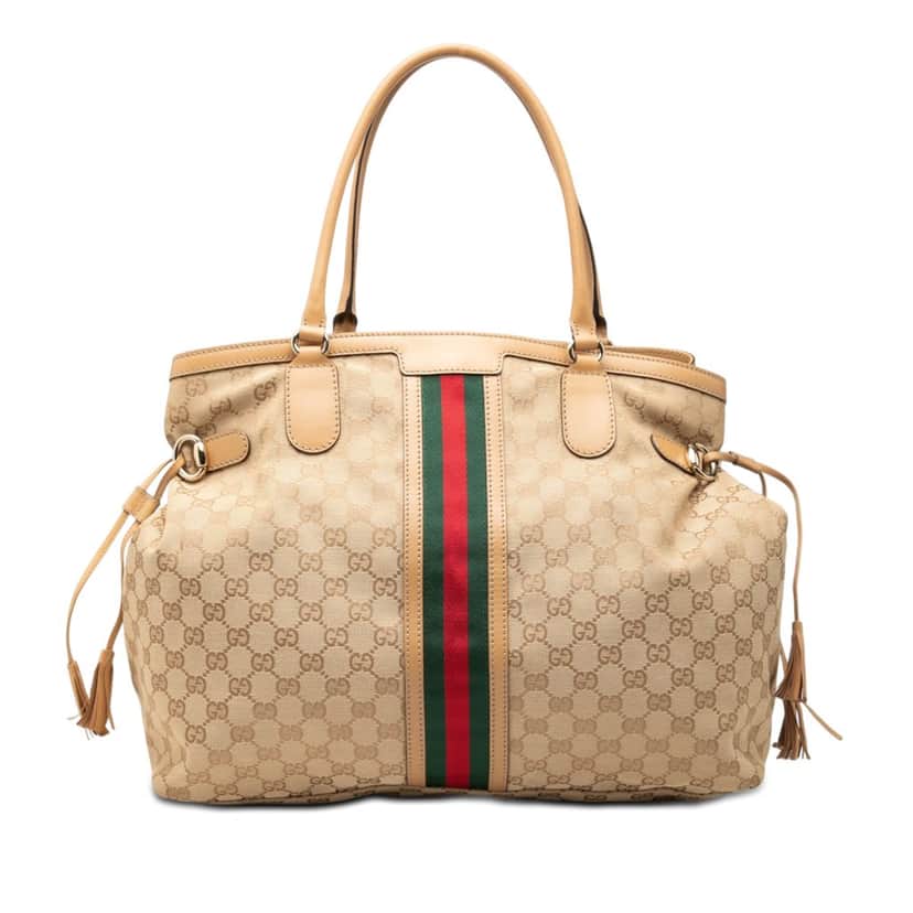 Gucci GG Canvas Web Tassel Tote Beige Very good condition - Front View