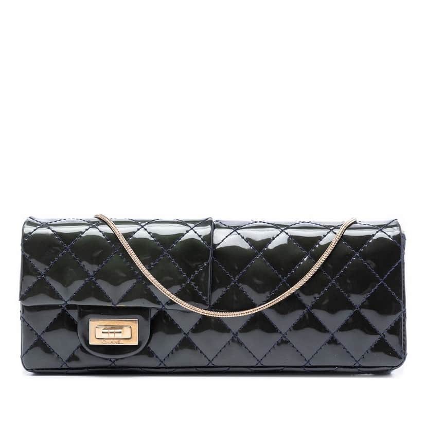 Chanel Quilted Patent Reissue 2.55 Reversible Chain Flap Blue Leather Very good condition - Front View