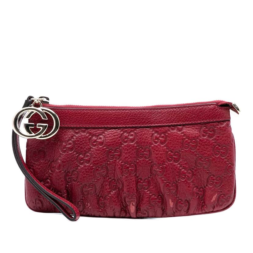 Gucci Guccissima New Britt Wristlet Clutch Red Leather Very good condition - Front View