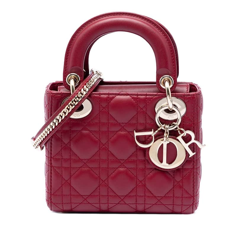 Dior Mini Lambskin Cannage Lady Dior Red Leather Very good condition - Front View