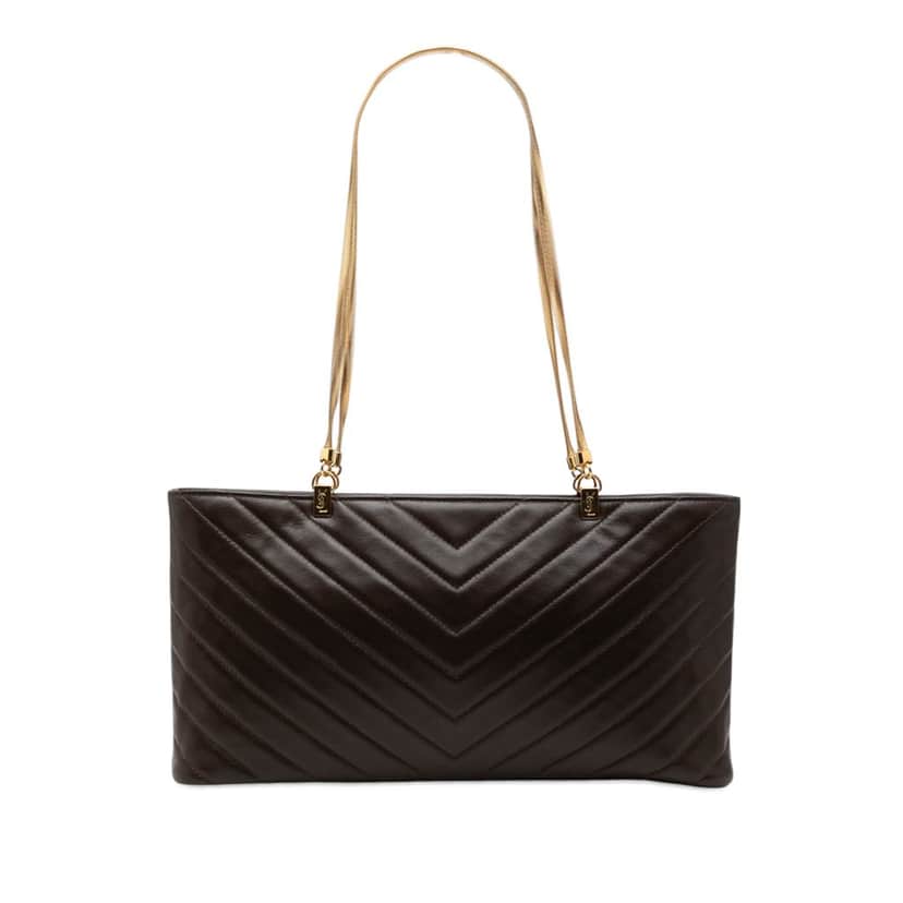 Saint Laurent Quilted Chevron Leather Chain Shoulder Bag Brown Leather Very good condition - Front View