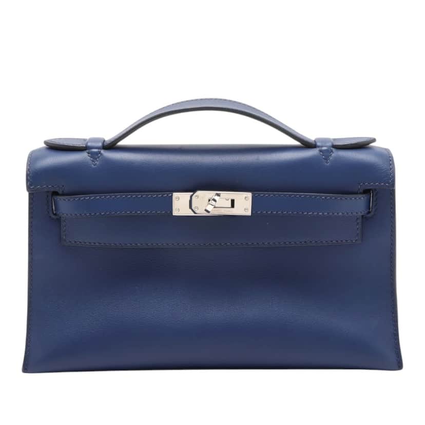Hermès Swift Kelly Pochette 22 Blue Leather Very good condition - Front View