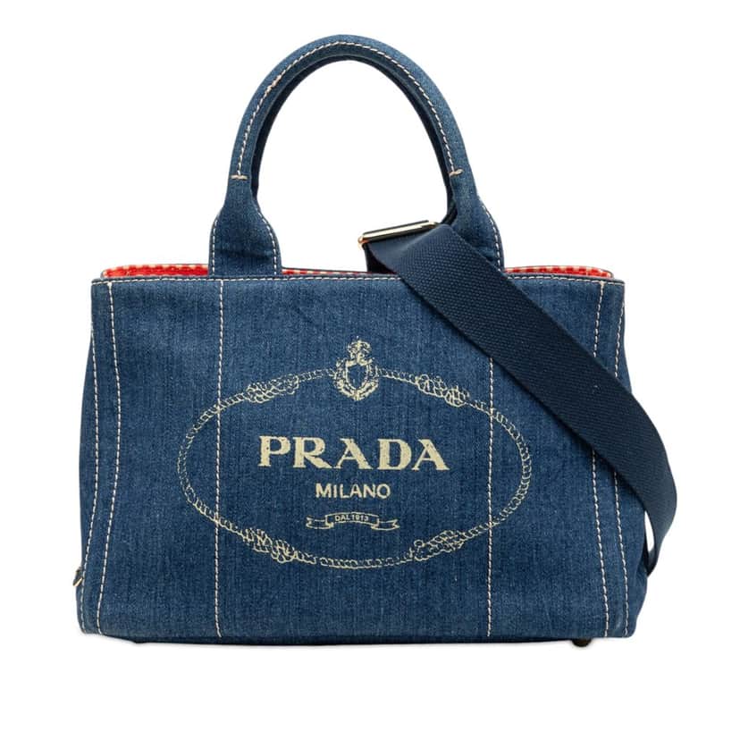 Prada Small Denim Canapa Logo Satchel Blue Very good condition - Front View