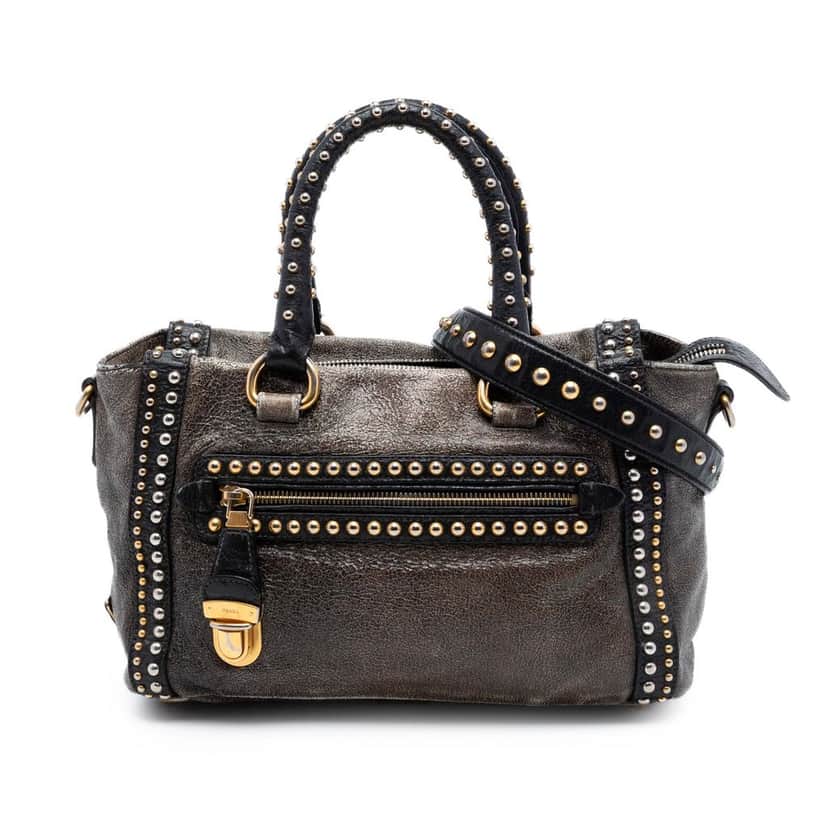 Prada Craquele Leather Studded Satchel Other Leather Very good condition - Front View