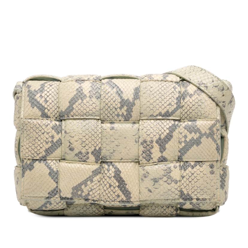Bottega Veneta Python Embossed Goatskin Intrecciato Padded Cassette Crossbody Green Leather Very good condition - Front View