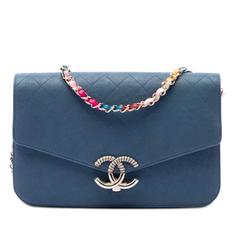 Chanel Paris Cuba Quilted Caviar Thread Around Flap Blue Leather Very good condition - Front View