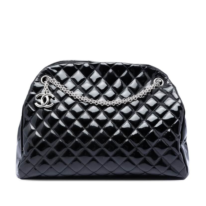 Chanel Large Quilted Patent Just Mademoiselle Bowling Bag Black Leather Very good condition - Front View