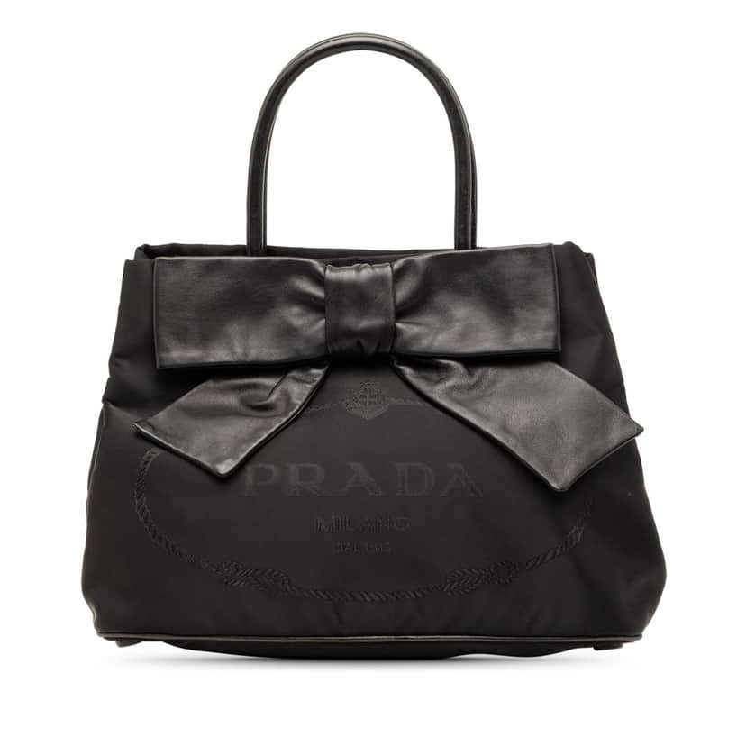 Prada Tessuto Canapa Logo Soft Calf Bow Satchel Black Very good condition - Front View