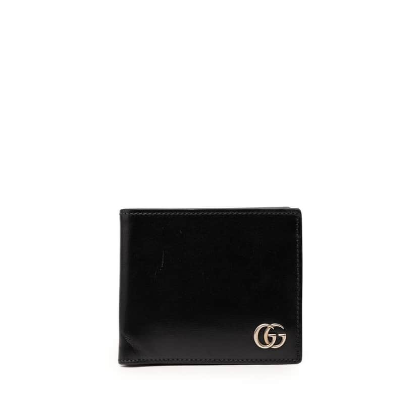 Gucci GG Marmont Calfskin Bifold Coin Wallet Black Leather Very good condition - Front View