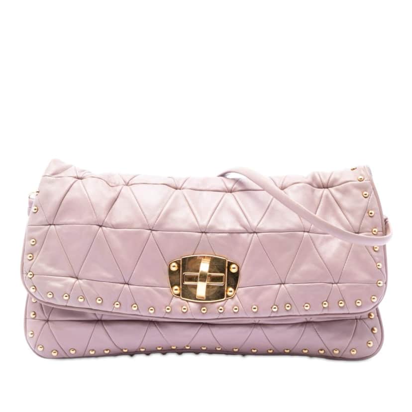 Miu Miu Studded Matelasse Nappa Shoulder Bag Pink Leather Very good condition - Front View