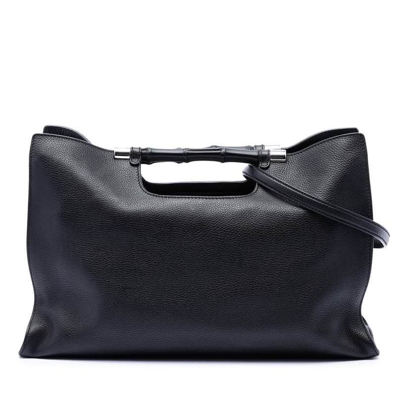 Gucci Medium Calfskin Bamboo Daily Shopper Satchel Black Leather Very good condition - Front View