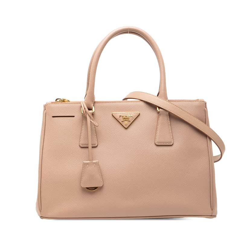 Prada Small Saffiano Lux Galleria Double Zip Tote Brown Leather Very good condition - Front View