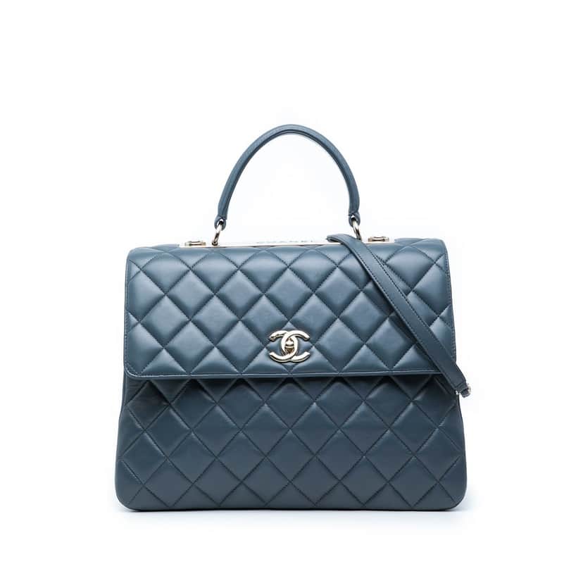 Chanel Large Lambskin Trendy CC Top Handle Flap Blue Leather Very good condition - Front View