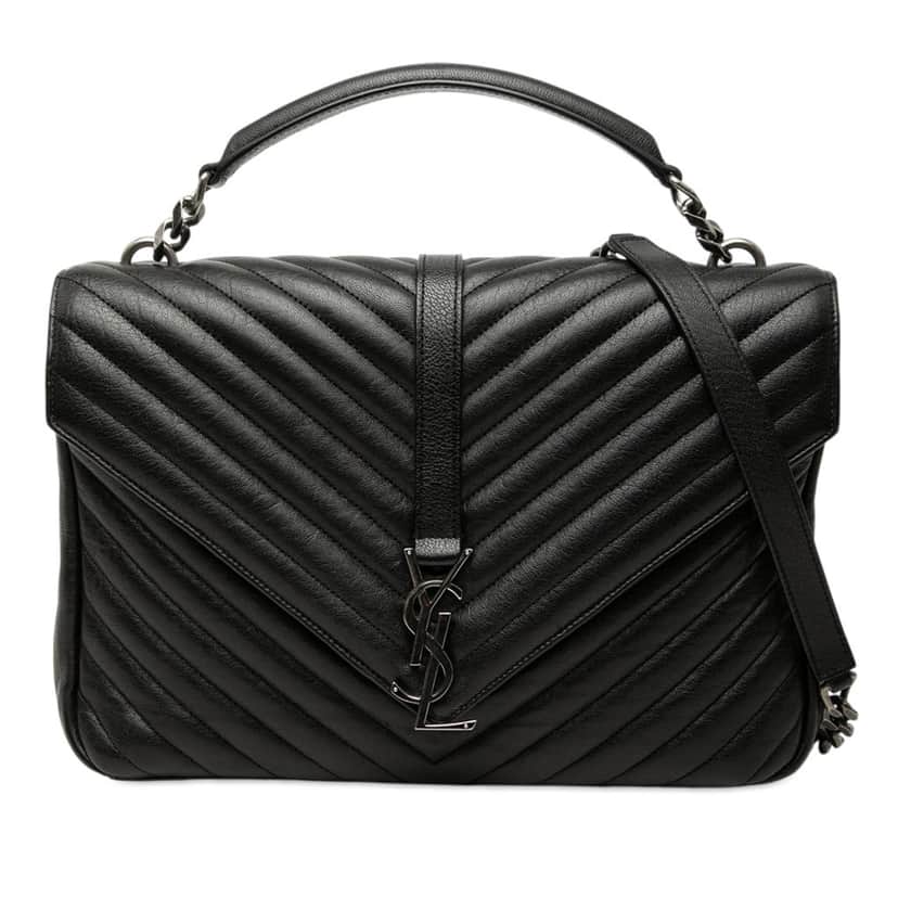 Saint Laurent Large Chevron Sheepskin Monogram College Satchel Black Leather Very good condition - Front View