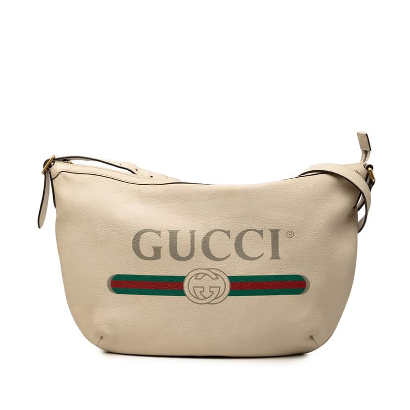 Gucci Leather Logo Half Moon Crossbody Beige Leather Very good condition - Front View