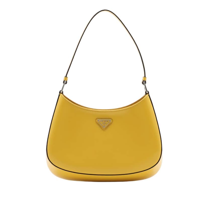 Prada Brushed Leather Cleo Shoulder Bag Yellow Leather Very good condition - Front View
