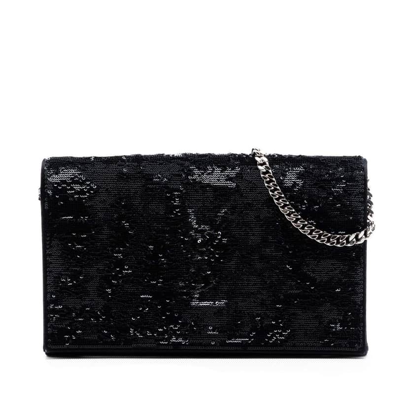Saint Laurent Sequin Monogram Kate Wallet on Chain Black Very good condition - Front View