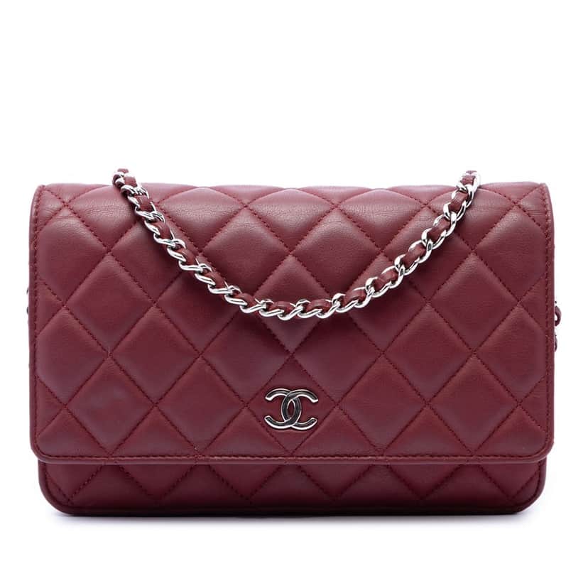 Chanel CC Quilted Lambskin Wallet on Chain Red Leather Very good condition - Front View